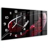 Tulup Wandklok - Rode wijn Gekleurde Glazen Klok - 60x30 cm - Rood Glazen Klok Met Print - Witte handen - Rechthoekige Klok - Moderne Wandklok Glas - Wandklok Glas Decoratie