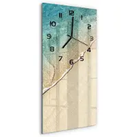 Tulup Wandklok - Golf op het strand Glazen Klok Met Print - 30x60 cm - Blauw Wandklok Glas Met Motief - Zwarte handen - Rechthoekige Klok - Wandklok Glas Decoratie - Gekleurde Glazen Klok