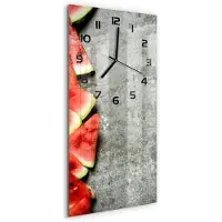 Tulup Wandklok - Gesneden watermeloen Klok Glas Met Opdruk - 30x60 cm - Rood Moderne Wandklok Glas - Zwarte handen - Rechthoekige Klok - Decoratieve Glazen Klok - Glazen Wandklok Design
