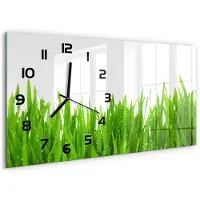 Tulup Wandklok - Gras Glazen Klok Met Print - 60x30 cm - Groente Wandklok Glas Met Motief - Zwarte handen - Rechthoekige Klok - Wandklok Glas Decoratie - Gekleurde Glazen Klok