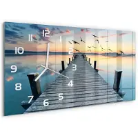 Tulup Wandklok - Houten brug Glazen Klok Met Print - 60x30 cm - Blauw Wandklok Glas Met Motief - Witte handen - Rechthoekige Klok - Wandklok Glas Decoratie - Gekleurde Glazen Klok