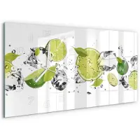 Tulup Wandklok - Kalk en water Klok Glas Met Opdruk - 60x30 cm - Groente Moderne Wandklok Glas - Witte handen - Rechthoekige Klok - Decoratieve Glazen Klok - Glazen Wandklok Design