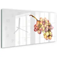 Tulup Wandklok - Druif Glazen Wandklok Design - 60x30 cm - Groente Klok Glas Met Opdruk - Witte handen - Rechthoekige Klok - Wandklok Glas Met Motief - Decoratieve Glazen Klok
