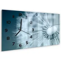 Tulup Wandklok - Paardebloem Klok Glas Met Opdruk - 60x30 cm - Blauw Moderne Wandklok Glas - Zwarte handen - Rechthoekige Klok - Decoratieve Glazen Klok - Glazen Wandklok Design