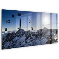 Tulup Wandklok - De winter in het Tatragebergte Wandklok Glas Met Motief - 60x30 cm - Blauw Decoratieve Glazen Klok - Zwarte handen - Rechthoekige Klok - Gekleurde Glazen Klok - Glazen Klok Met Print