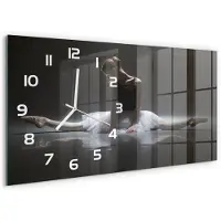 Tulup Wandklok - Ballerina Glazen Wandklok Design - 60x30 cm - Zwart Klok Glas Met Opdruk - Witte handen - Rechthoekige Klok - Wandklok Glas Met Motief - Decoratieve Glazen Klok