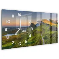 Tulup Wandklok - Schotse Hooglanden Glazen Wandklok Design - 60x30 cm - Groente Klok Glas Met Opdruk - Witte handen - Rechthoekige Klok - Wandklok Glas Met Motief - Decoratieve Glazen Klok