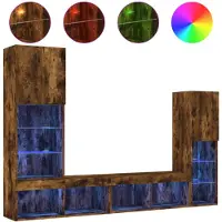 vidaXL 8-delige tv-wandmeubelset met LED bewerkt hout gerookt eiken