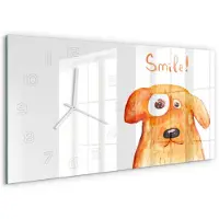 Tulup Wandklok - Hond Glazen Klok Met Print - 60x30 cm - Oranje Wandklok Glas Met Motief - Witte handen - Rechthoekige Klok - Wandklok Glas Decoratie - Gekleurde Glazen Klok