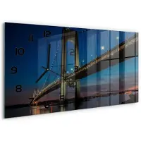 Tulup Wandklok - Brooklynbrug Moderne Wandklok Glas - 60x30 cm - Blauw Wandklok Glas Decoratie - Zwarte handen - Rechthoekige Klok - Glazen Wandklok Design - Klok Glas Met Opdruk