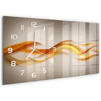 Tulup Wandklok - Golfabstractie Moderne Wandklok Glas - 60x30 cm - Oranje Wandklok Glas Decoratie - Witte handen - Rechthoekige Klok - Glazen Wandklok Design - Klok Glas Met Opdruk