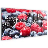 Tulup Wandklok - Bosvruchten Wandklok Glas Decoratie - 60x30 cm - Rood Gekleurde Glazen Klok - Witte handen - Rechthoekige Klok - Klok Glas Met Opdruk - Moderne Wandklok Glas
