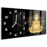 Tulup Wandklok - Boeddha en mandala Glazen Klok Met Print - 60x30 cm - Geel Wandklok Glas Met Motief - Witte handen - Rechthoekige Klok - Wandklok Glas Decoratie - Gekleurde Glazen Klok