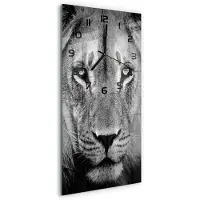 Tulup Wandklok - Leeuw Wandklok Glas Decoratie - 30x60 cm - Zwart-wit Gekleurde Glazen Klok - Zwarte handen - Rechthoekige Klok - Klok Glas Met Opdruk - Moderne Wandklok Glas