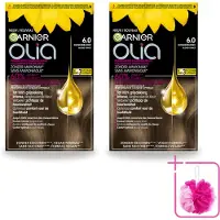 Garnier 2 x - Olia 6 - Haarkleuring - Donkerblond - Zonder Ammoniak - Intense Langhoudende Kleur - 100% Grijsdekking - Bulkverpakking - Haarkleuring - Douchemop - Donkerblond