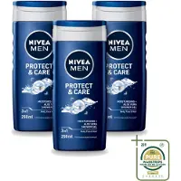 Nivea 3 x - Men - Douchegel - Protect & Care - Met Aloe Vera 250 ml - Wasstrips - Douchegel Voor Mannen - Aloë Vera Douchegel - Lichaam En Haar Verzorging - Hydraatende Douchegel - PH-huidneutraal