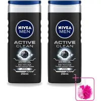 Nivea 2 x Men – Douchegel – Active Clean – 250 ml - Bulkverpakking - Douchegel mannen - Douchemop - Reiniging huid
