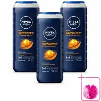 Nivea 3 x MEN - Douchegel - Sport - 500 ml - Bulkverpakking - Sportdouchegel - Douchemop - Mannelijke douchegel
