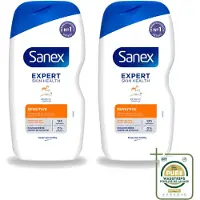 Sanex 2 x - Douchegel - Expert Skin Health Sensitive - Voor Gevoelige Huid - 400 ml - Wasstrips - Gevoelige Huid - Douchegel - Huidverzorging - Milde Reiniging - Hydratatie
