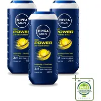 Nivea 3 x - Men - Douchegel - Power Refresh - 250 ml - Grootverpakking - Vaatwasstrips - Douchegel Voor Mannen - 3-in-1 Douchegel - Verfrissende Geur - PH-huidneutraal - Gezicht En Haar Verzorging
