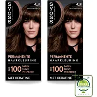 Syoss 2 x Permanent Coloration 4-8 - Haarverf - Chocolade Bruin - Grootverpakking - Vaatwasstrips - Haarkleur - Chocoladebruin - Permanent Haarkleuren - Keratine - Grijsdekking