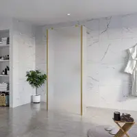 FortiFura Galeria Vrijstaande Inloopdouche - 90x200cm - glas mat - antikalk - 8mm veiligheidsglas - 2 zijwanden 30cm - wandsteunen en hoekprofielen - PVD - geborsteld messing (goud) SW927770