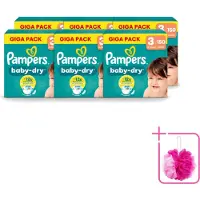 Pampers 6 x – Luiers – Baby Dry Maat 3 – 150 Luiers - Bulkverpakking - Baby-dry luiers - Douchemop - Lekken voorkomen