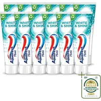 Aquafresh 12 x White & Shine - Whitening Tandpasta - 75 ml - Wasstrips - Witte Tanden - Tanden Reinigen - Tanden Glans - Tanden Verlichten - Tanden Beschermen