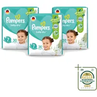 Pampers 3 x – Luiers – Active Baby Dry Maat 7 – 30 Luiers - Wasstrips - Luiers Voor Baby - Droge Luiers - Comfortabele Luiers - Langdurige Droogheid - Huidbescherming