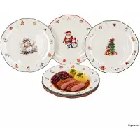 MamboCat 6-delige set dinerborden NAVIDAD Grijs, Groen & Rood van porselein