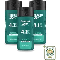 Reebok 3 x - Cool Your Body - Douchegel - 4 in 1 - 400 ml - Wasstrips - Douchegel 4 In 1 - Verkoelend Douchegel - Menthol Douchegel - Aloe Vera Douchegel - Gezichtsverzorging