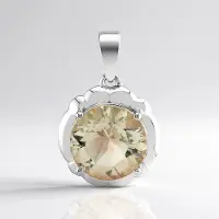 Cavill - Zilveren Hanger 925 Sterling Zilver Gerhodineerd - Oregon Zonnesteen 2,1 ct Rond Facetgeslepen - Elegante Beige Sieraad