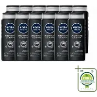 Nivea 12 x MEN - Douchegel - Active Clean - 500 ml - Grootverpakking - Vaatwasstrips - Douchegel Mannen - Actief Houtskool - Reinigende Douchegel - Lichaam Reinigen - Gezicht Reinigen