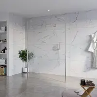 FortiFura Galeria Vrijstaande Inloopdouche - 140x200cm - helder - antikalk - 8mm veiligheidsglas - 2 zijwanden 30cm - wandsteunen en hoekprofielen - PVD - geborsteld RVS SW927769 2x/SW797916/SW797909