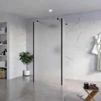 FortiFura Galeria Vrijstaande Inloopdouche - 100x200cm - glas mat - antikalk - 8mm veiligheidsglas - 2 zijwanden 40cm - wandsteunen en hoekprofielen - zwart mat SW927767 2x/SW797927/SW797921