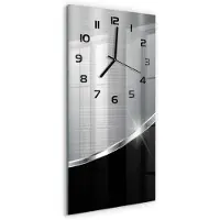 Tulup Wandklok - Metaalabstractie Moderne Wandklok Glas - 30x60 cm - Zilver Wandklok Glas Decoratie - Zwarte handen - Rechthoekige Klok - Glazen Wandklok Design - Klok Glas Met Opdruk
