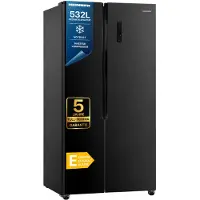 HEISSNER HSBS-HM532NFGBKE++ Amerikaanse Side-by-Side Koelkast – 532 L – No Frost – Smart Eco Functie – Snel Koelen – Deur-alarm – Zwart Glas – 5 Jaar Garantie