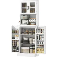 HOMCOM Keukenkast, buffetkast met 4 deuren, werkblad, en deuren met planken, wit