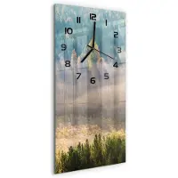 Tulup Wandklok - Mist in het bos Glazen Wandklok Design - 30x60 cm - Groente Klok Glas Met Opdruk - Zwarte handen - Rechthoekige Klok - Wandklok Glas Met Motief - Decoratieve Glazen Klok