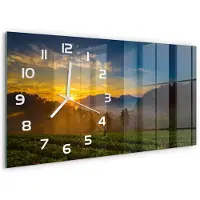 Tulup Wandklok - Theeplantage Moderne Wandklok Glas - 60x30 cm - Geel Wandklok Glas Decoratie - Witte handen - Rechthoekige Klok - Glazen Wandklok Design - Klok Glas Met Opdruk