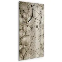 Tulup Wandklok - Stenen muur Glazen Klok Met Print - 30x60 cm - Beige Wandklok Glas Met Motief - Zwarte handen - Rechthoekige Klok - Wandklok Glas Decoratie - Gekleurde Glazen Klok