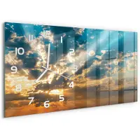 Tulup Wandklok - Hemel bij zonsondergang Glazen Wandklok Design - 60x30 cm - Veelkleurig Klok Glas Met Opdruk - Witte handen - Rechthoekige Klok - Wandklok Glas Met Motief - Decoratieve Glazen Klok