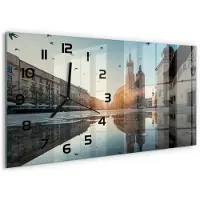 Tulup Wandklok - Krakau, Polen Wandklok Glas Met Motief - 60x30 cm - Blauw Decoratieve Glazen Klok - Zwarte handen - Rechthoekige Klok - Gekleurde Glazen Klok - Glazen Klok Met Print