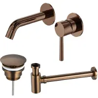 FortiFura Calvi Slim wastafelkraanset - inbouw - met verlaagde sifon - PVD - geborsteld koper SW799403 / SW970034 / SW799405