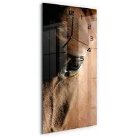 Tulup Wandklok - Paard Wandklok Glas Met Motief - 30x60 cm - Bruin Decoratieve Glazen Klok - Zwarte handen - Rechthoekige Klok - Gekleurde Glazen Klok - Glazen Klok Met Print