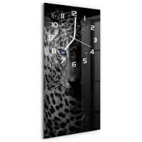Tulup Wandklok - Luipaard Klok Glas Met Opdruk - 30x60 cm - Zwart Moderne Wandklok Glas - Witte handen - Rechthoekige Klok - Decoratieve Glazen Klok - Glazen Wandklok Design