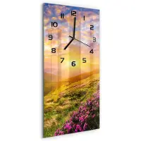 Tulup Wandklok - Bergen bij zonsondergang Glazen Klok Met Print - 30x60 cm - Veelkleurig Wandklok Glas Met Motief - Zwarte handen - Rechthoekige Klok - Wandklok Glas Decoratie - Gekleurde Glazen Klok