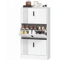 HOMCOM Flip-down Shoe Cabinet-MDF-63 x 24 x 117 cm-Weiß