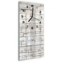 Tulup Wandklok - Witte stenen muur Klok Glas Met Opdruk - 30x60 cm - Wit Moderne Wandklok Glas - Zwarte handen - Rechthoekige Klok - Decoratieve Glazen Klok - Glazen Wandklok Design
