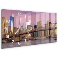 Tulup Wandklok - Manhattan, New York Wandklok Glas Met Motief - 60x30 cm - Veelkleurig Decoratieve Glazen Klok - Witte handen - Rechthoekige Klok - Gekleurde Glazen Klok - Glazen Klok Met Print